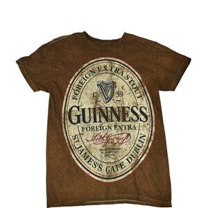 Guinness T Shirt Acid Wash Brown Vintage Distressed Look Size Small